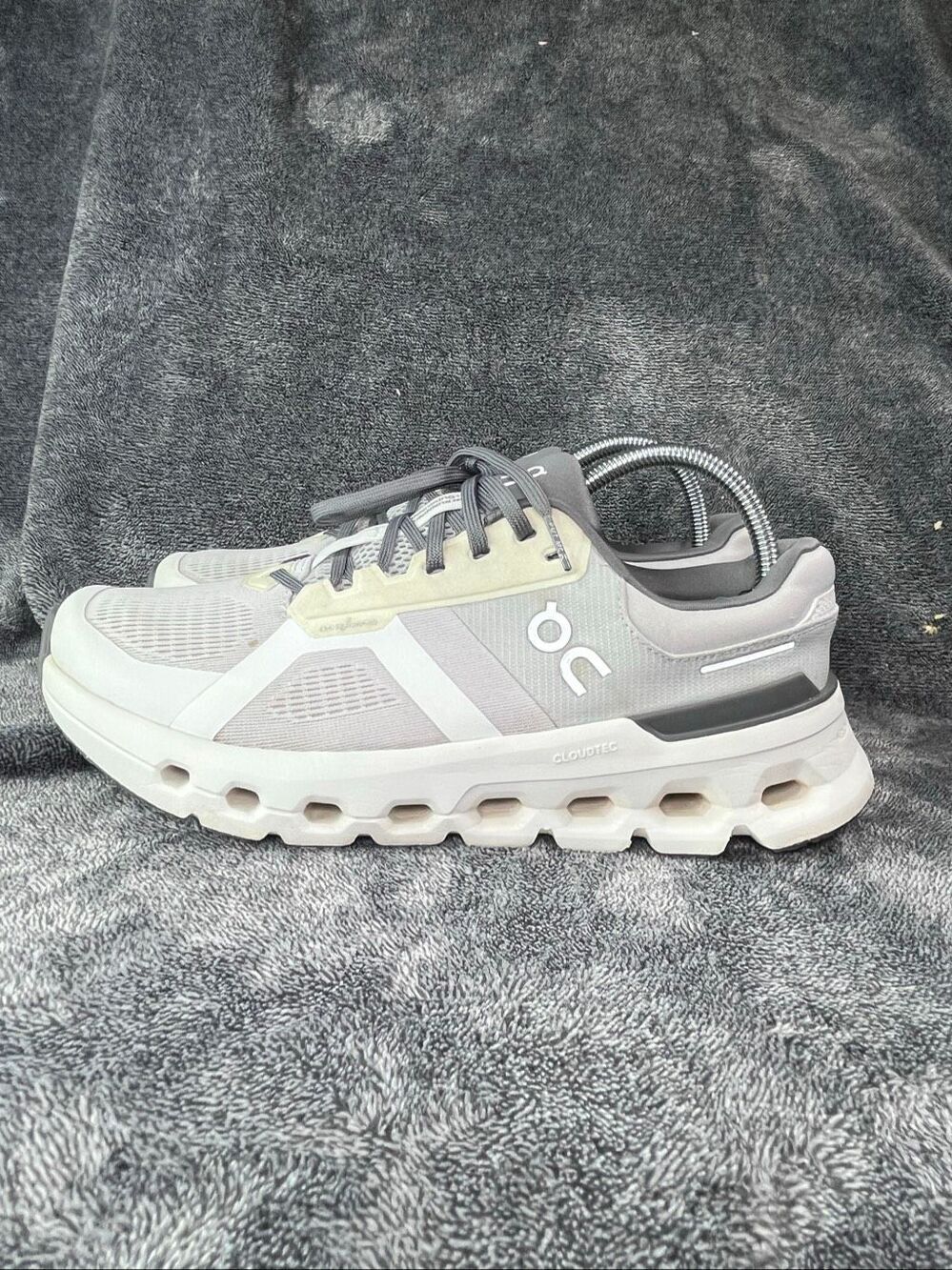 On Cloudrunner Grey White Womens Size 9 Running Shoes CloudTec Sneakers